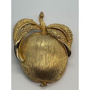 Brooch Gold Tone Apple Fruit Statement Vintage Sarah Coventry Heavy Piece